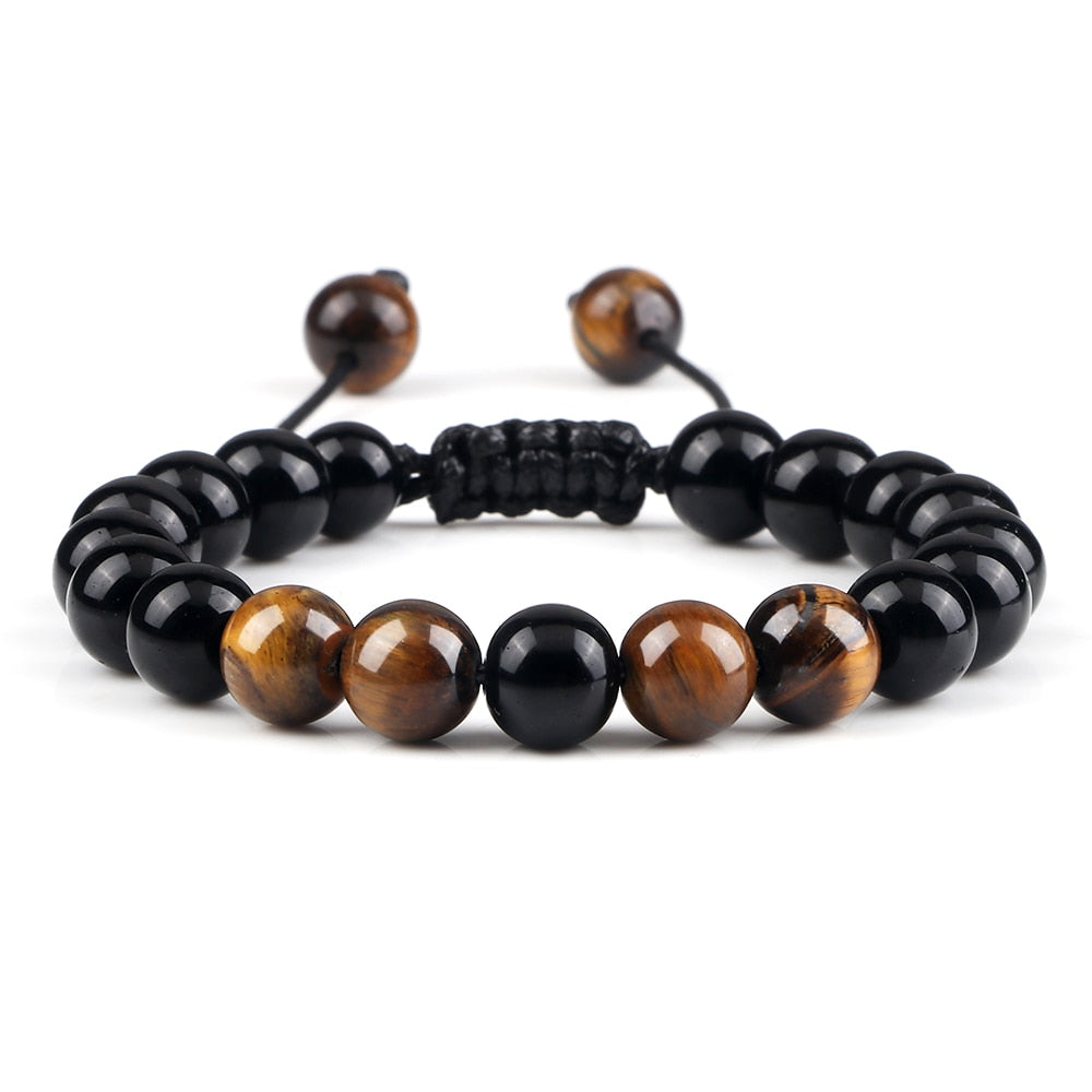 Men Bracelet Tiger Eye Stone Braided Bracelet Black Matte Natural Stone Beads Bracelet Couple Distance Charm Yoga Jewelry Gifts