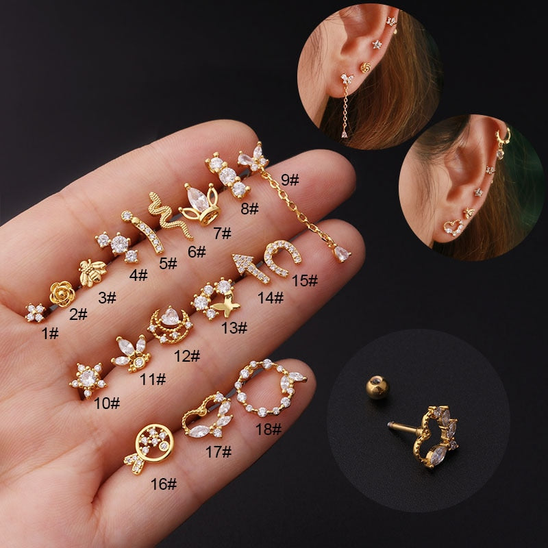 1Piece Piercing 16G Stainless Steel Thick Rod Heart Stud Earrings for Women Trend Ear cuff Jewelry Earrings 2022 for Mother day