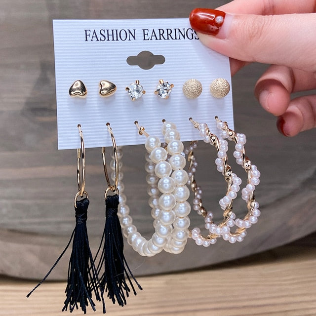 Fashion Gold Hoop Earrings Set Women Pearl Hoop Earrings Oversize Metal Circle Punk Earring 2020 Female Fashion Jewelry