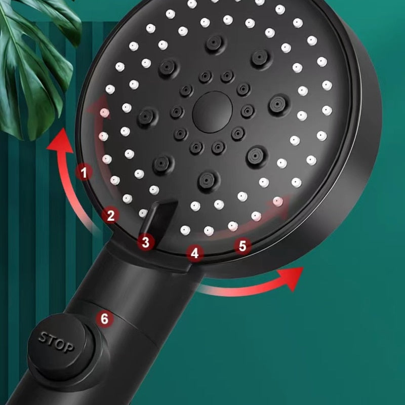 6 Modes Shower Head Adjustable High Pressure Water Saving Shower One-key Stop Water Massage Shower Head for Bathroom Accessories