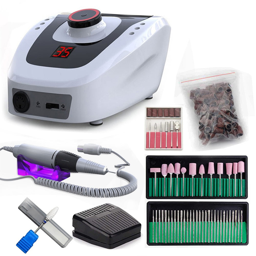 32W 35000RPM Nail Drill Machine Set With Sanding Band Professional Milling Manicure Machine Set Kit With Nail drill Bit Set Kit