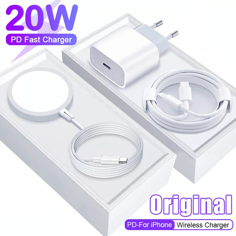 PD 20W Original Charger For iPhone 14 13 12 11 Pro Max Plus Magnetic Wireless Charger XS XR USB C Fast Charge Cable Accessories