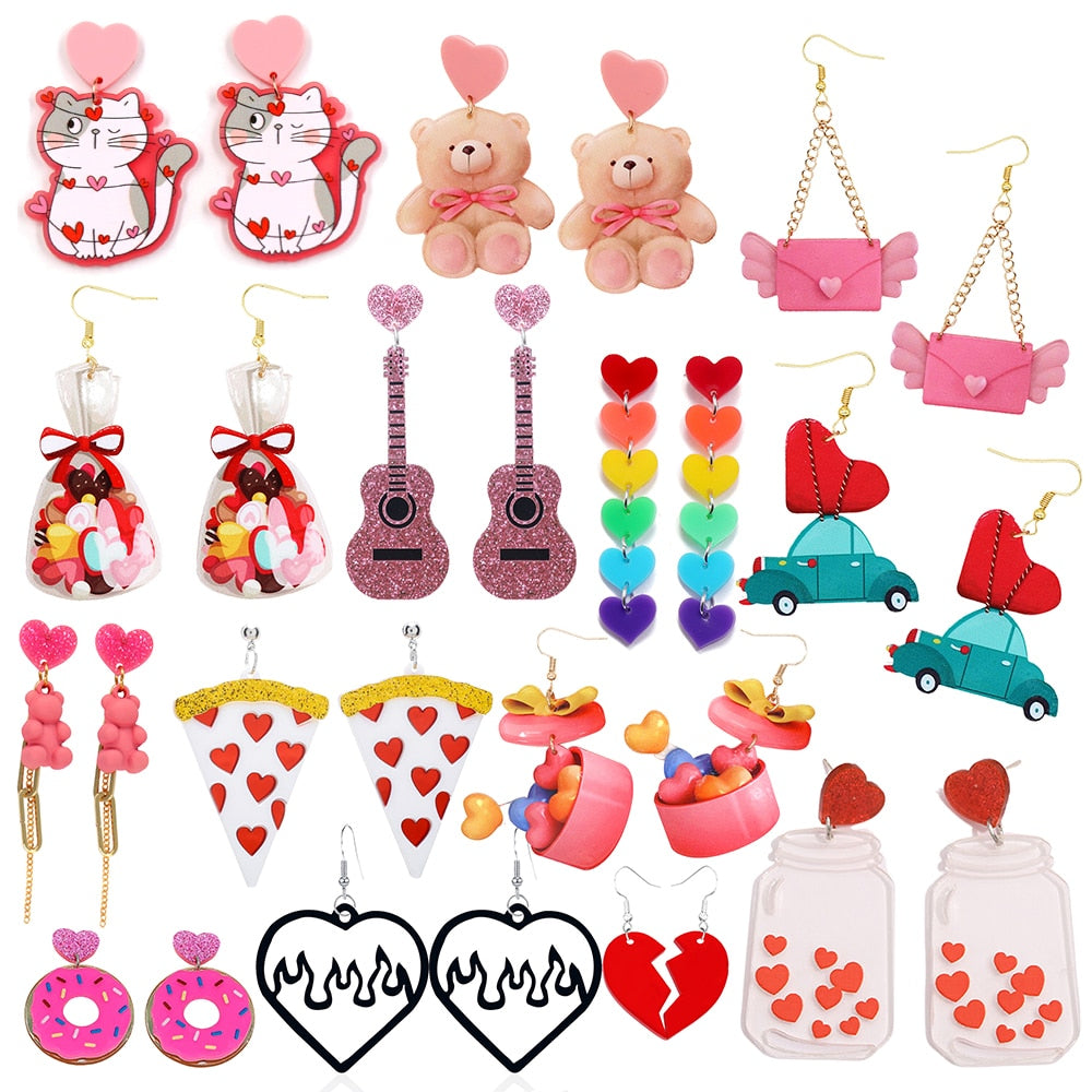 Earrings For Women Girls Hip Hop Cute Exaggeration Special Creativity Jewelry Valentine&#39;s Day Teddy Bear  Sweet Heart