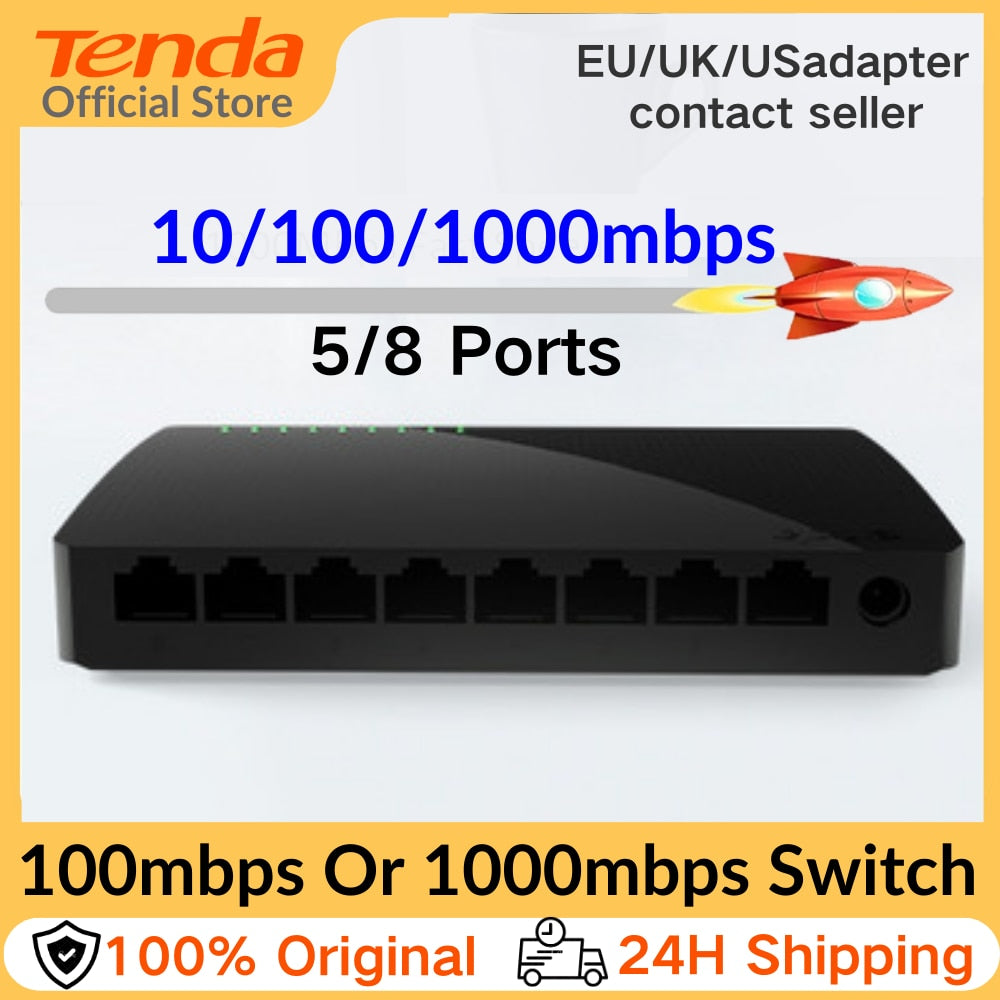 Tenda جيجابت التبديل إيثرنت 5/8 ميناء 1000Mbps 10xFast التبديل RJ45 Hub إيثرنت محول الشبكة SOHO سطح المكتب الذكية واي فاي الجلاد