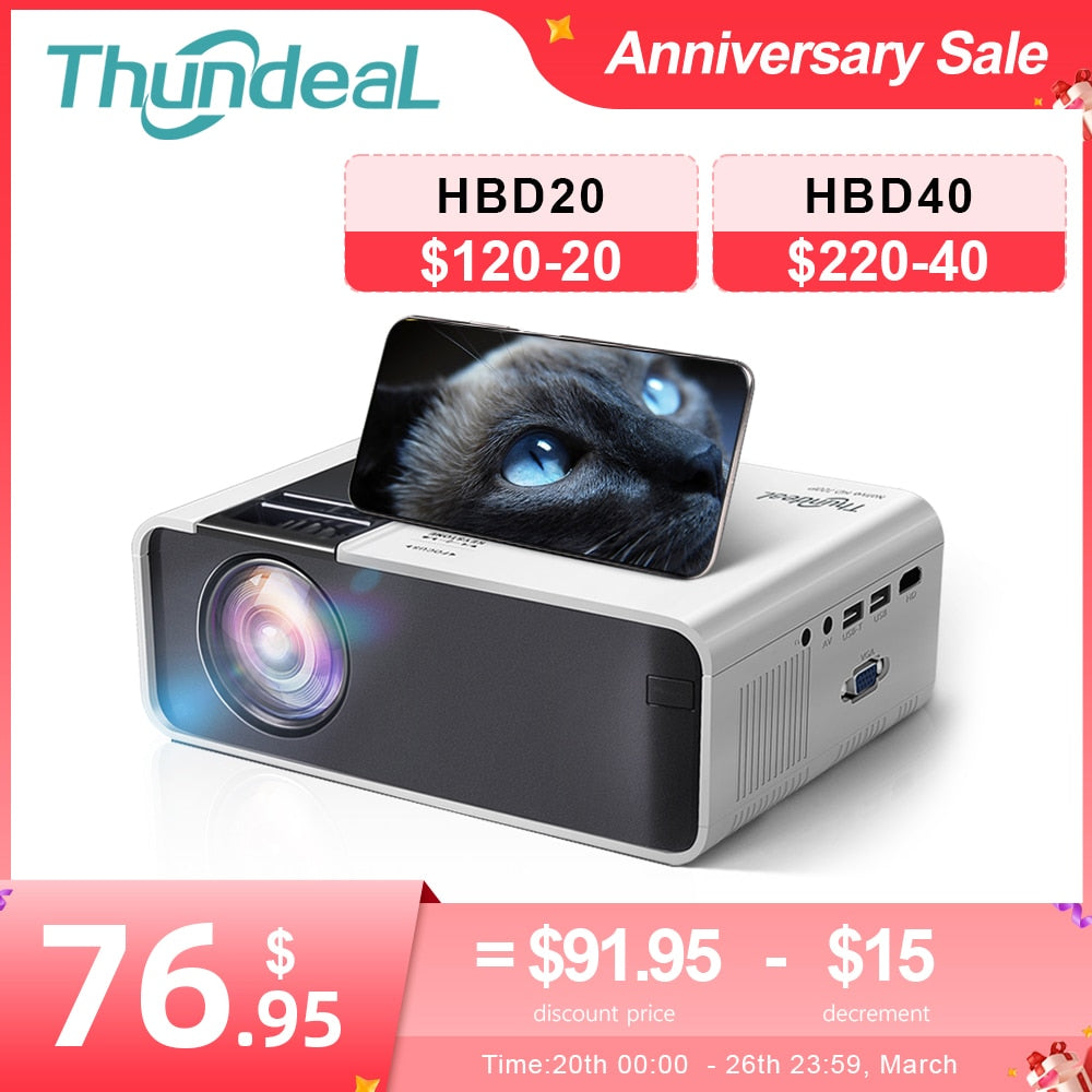ThundeaL HD Mini Projector TD90 Native 1280 x 720P LED WiFi Projector Home Theater Cinema 3D Smart 2K 4K Video Movie Proyector
