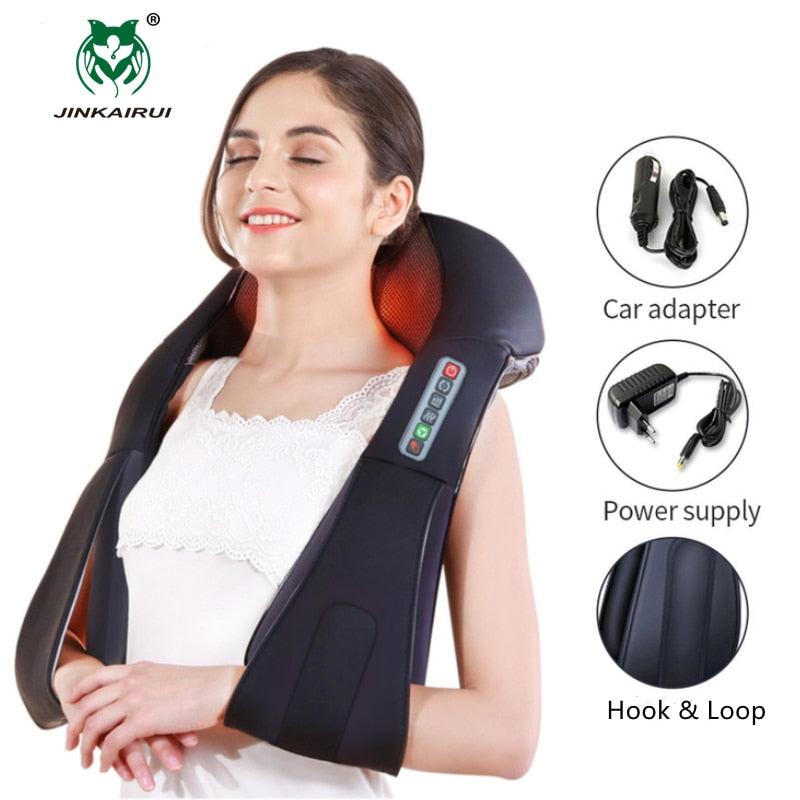 U Shape Electrical Shiatsu Back Neck Shoulder Body Massager Infrared 4D Kneading Massage EU/Flat Plug Car Home Dual Use 16 Balls