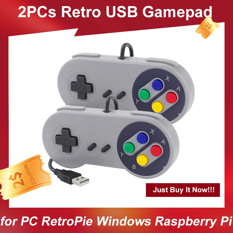 2 قطعة USB غمبد ريترو الألعاب عصا التحكم ذراع تحكّم سلكية لنظام التشغيل Linux SNES لعبة الكمبيوتر NESPi RetroPie Windows Raspberry Pi 4B 3B + 3B