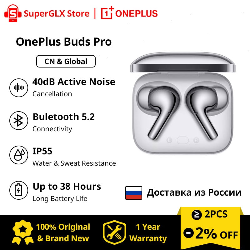 سماعة أذن OnePlus Buds Pro TWS مع خاصية إلغاء الضوضاء LHDC بطارية 38 ساعة IP55 مقاومة للماء لهاتف Oneplus 10T 9RT 9 Pro 10 Pro