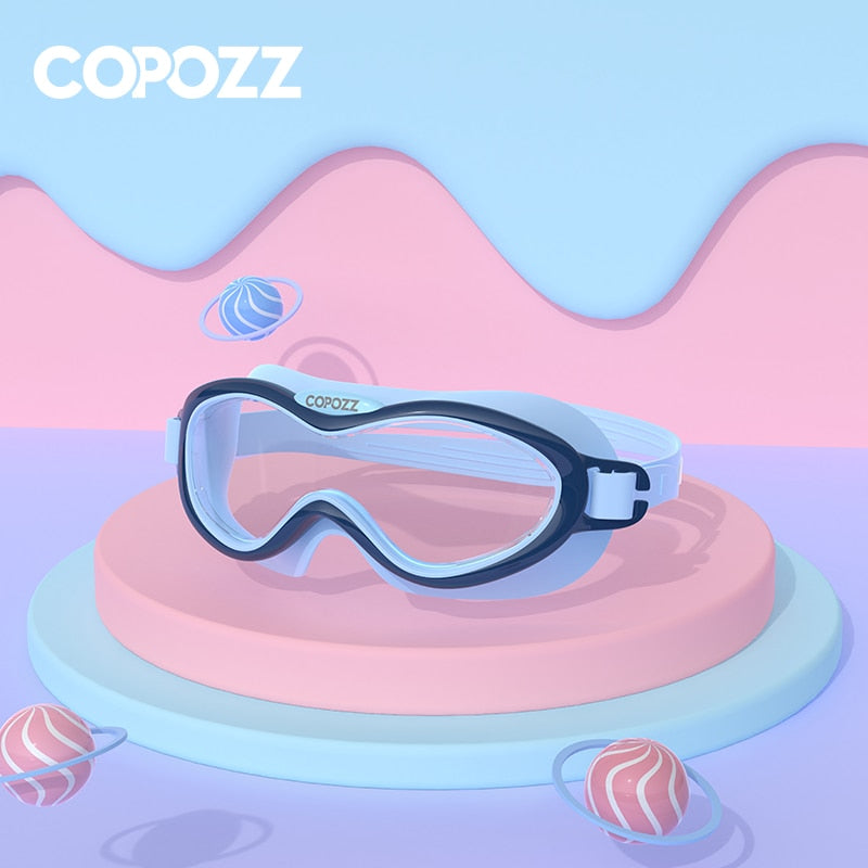 COPOZZ Kids Swim Goggles Anti Fog Waterproof Children Teenagers Big Frame Swimming Eyewear Boy Girl One-piece Swim Glasses