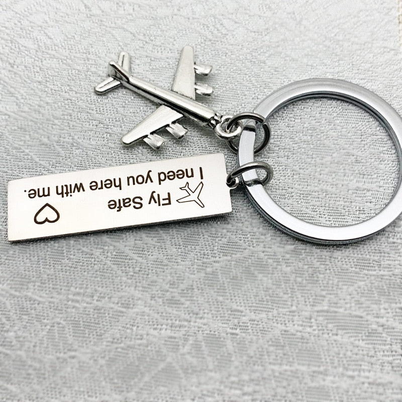 New Plane Fly Safe I Need You Here with Me Keychain Pendant  Pilot Boyfriends Husband Gifts Key Chain Dad Fathers Day Gift