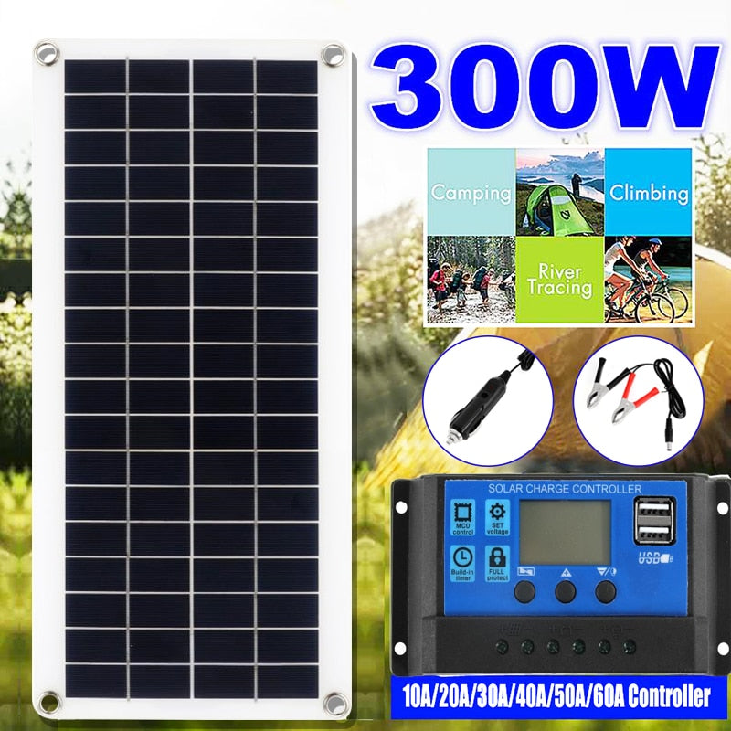 300 واط مجموعة اللوحة الشمسية كاملة 12 فولت USB مع 10-60A تحكم الخلايا الشمسية لسيارة يخت RV قارب شاحن بطارية الهاتف المحمول