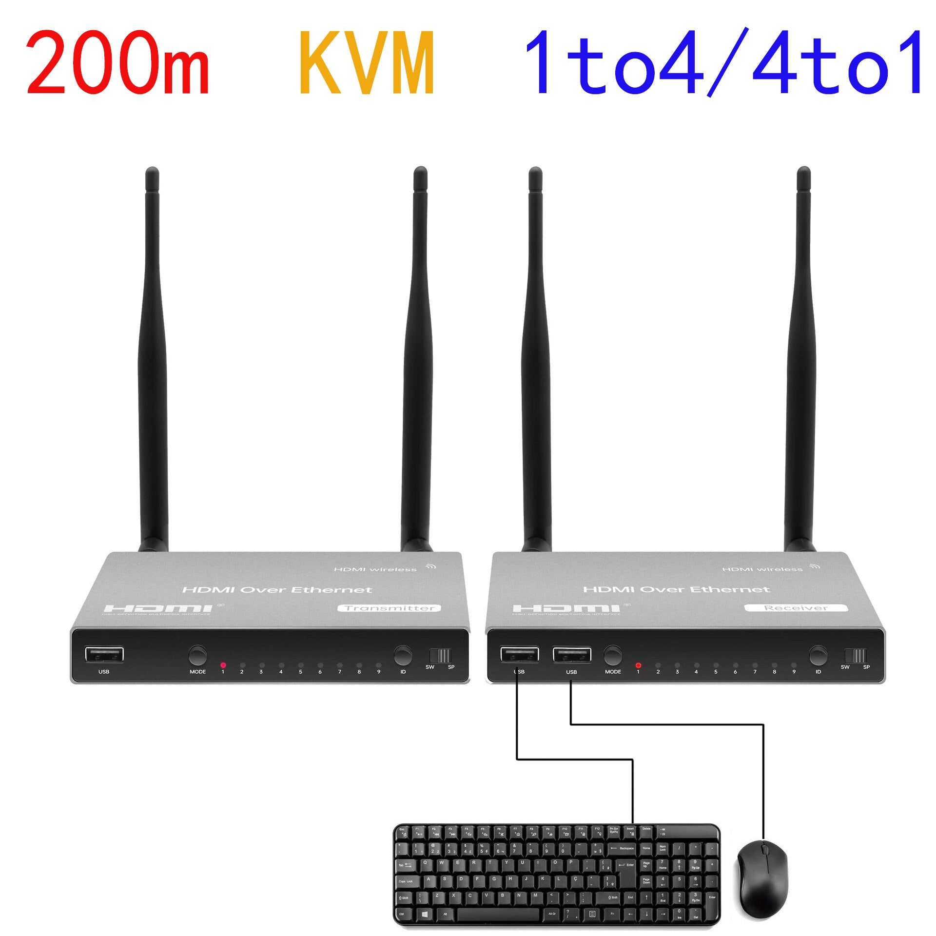 200 متر لاسلكي واي فاي HDMI KVM موسع فيديو جهاز ريسيفر استقبال وإرسال 1 TX إلى 2 3 4 RX الفاصل متعددة إلى واحد التبديل الكمبيوتر المحمول إلى التلفزيون