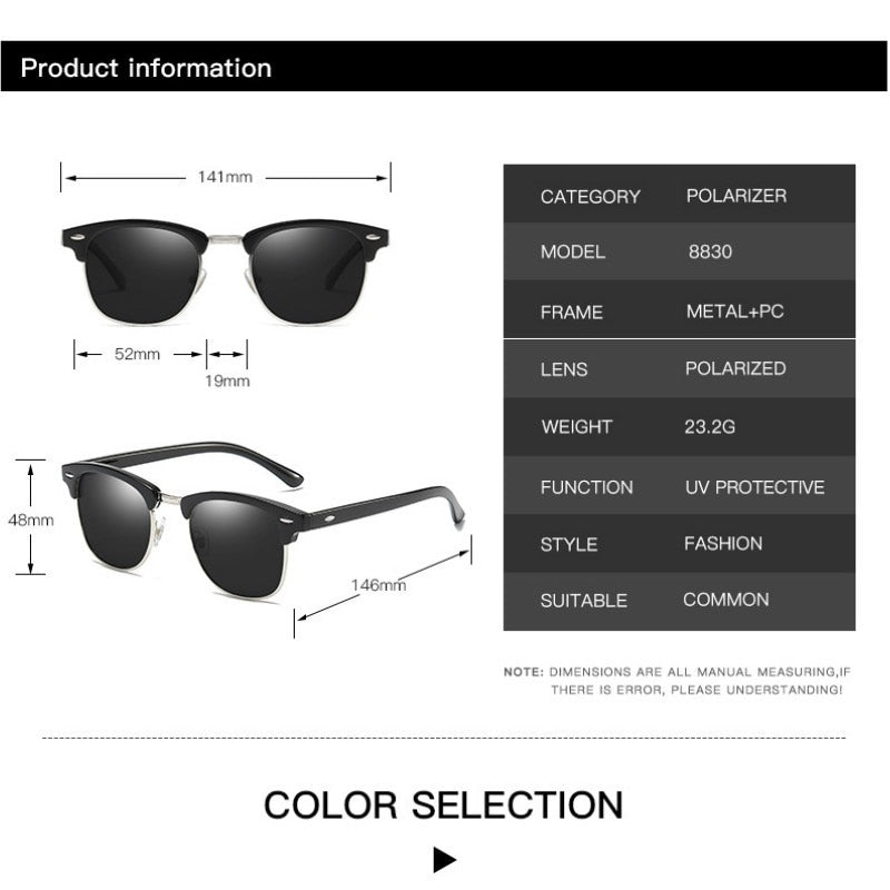 Semi-Rimless Sunglasses Men&#39;s Women 2023 Classic Vintage Polarized Sun glasses Men Oculos De Sol Gafas UV400 Retro Eyewear