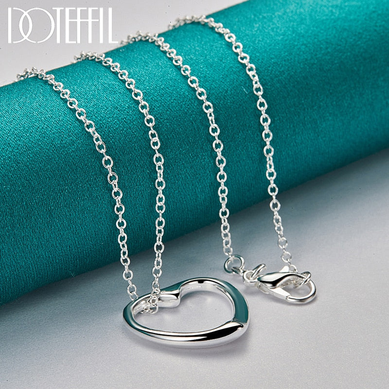 DOTEFFIL 925 Sterling Silver Love Small Heart Pendant Necklace 18 Inch Chain For Women Wedding Engagement Fashion Charm Jewelry
