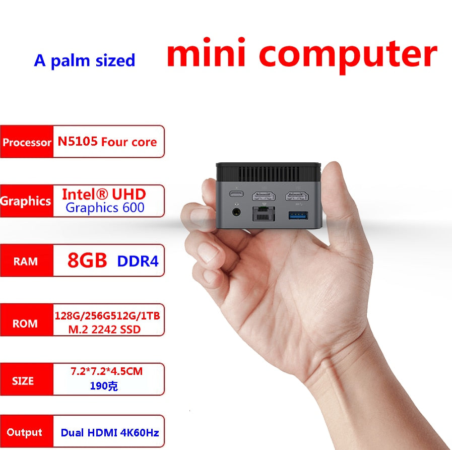 ZX01 Windows 11 Mini PC Intel Celeron N5105 DDR4 8GB 128GB Lan Port WIFI5 BT4.2 Desktop Gaming Mini Computer