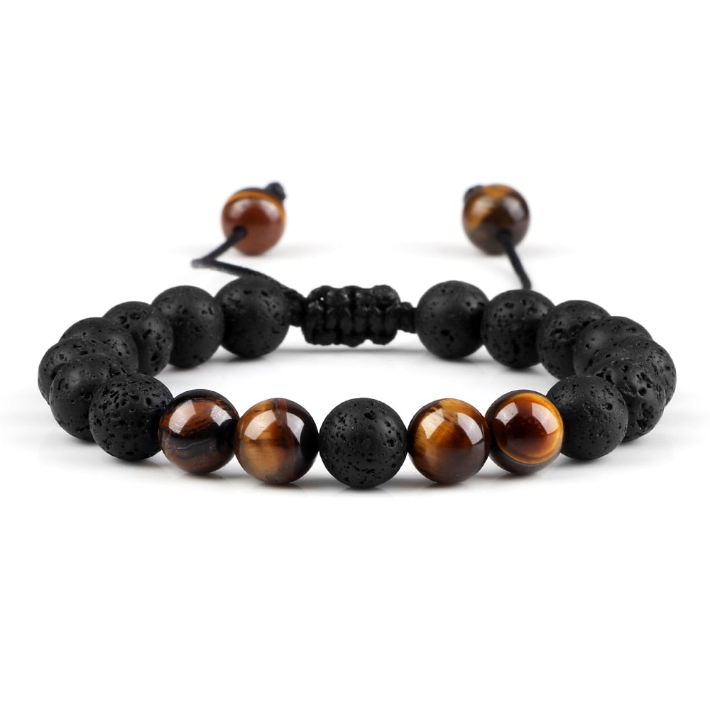 Men Bracelet Tiger Eye Stone Braided Bracelet Black Matte Natural Stone Beads Bracelet Couple Distance Charm Yoga Jewelry Gifts