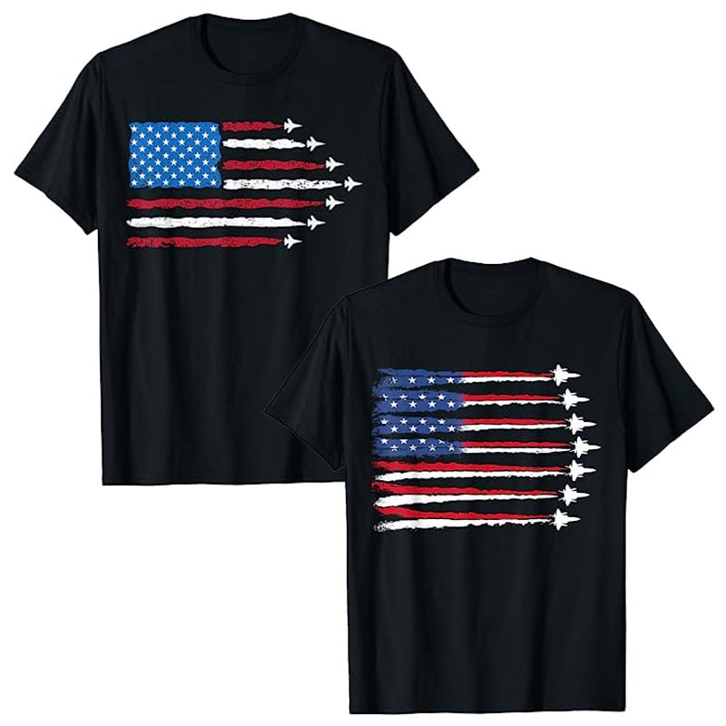 Patriotic Red White Blue US Flag Fighter Jets 4th of July T-Shirt American USA Proud Graphic Tee Memorial Veteran's Day Apparel