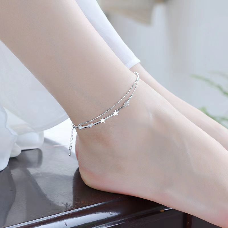 SAIYE 925 Sterling Silver Double Layer Zircon Star Round Bead Charm Bracelet&Bangle For Women Elegant Jewelry Pulseras