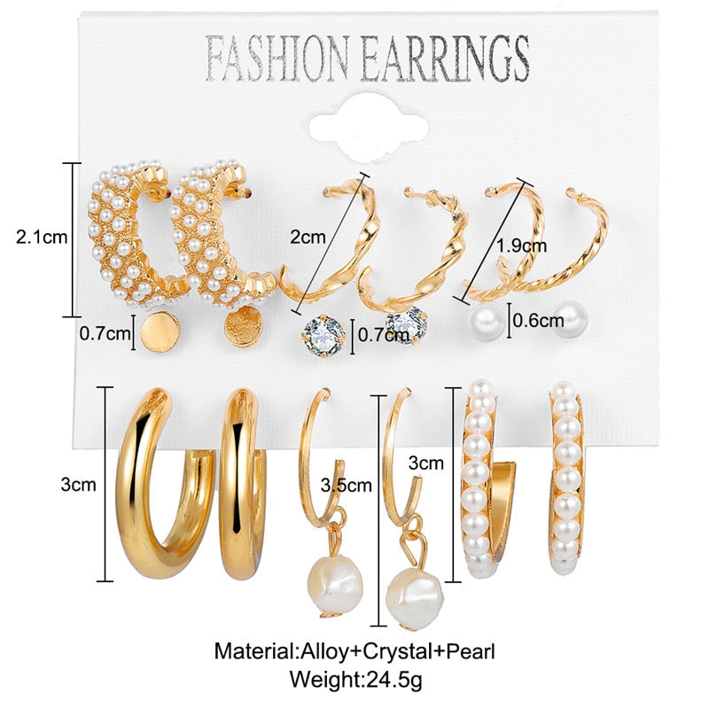 موضة أقراط طارة ذهب مجموعة النساء اللؤلؤ هوب أقراط كبيرة الحجم دائرة معدنية الشرير القرط 2020 مجوهرات الأزياء الإناث