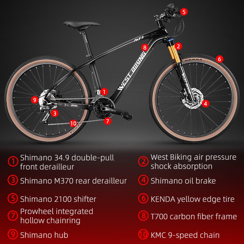 WEST BIKING Carbon Fibre Mountain Bike Bicycle 29 Inch Adult Mountian Bike 27 Speed Lightweight MTB Bicycle 26 27.5 29 Inch