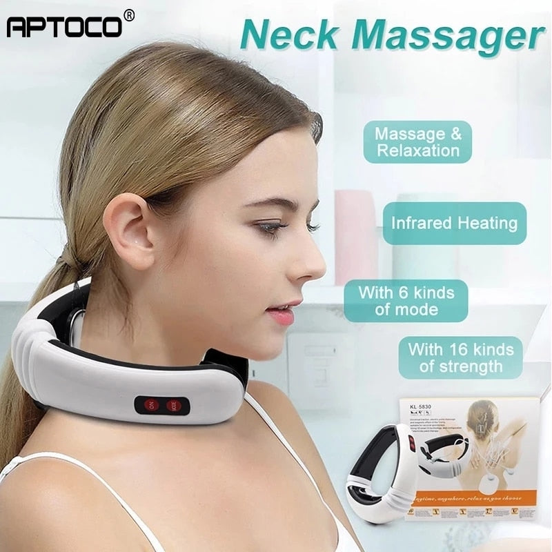 Aptoco Electric Neck Massager Pulse Back and Neck Massager Far Infrared Heating Pain Relief Tool Health Care Relaxation Machine