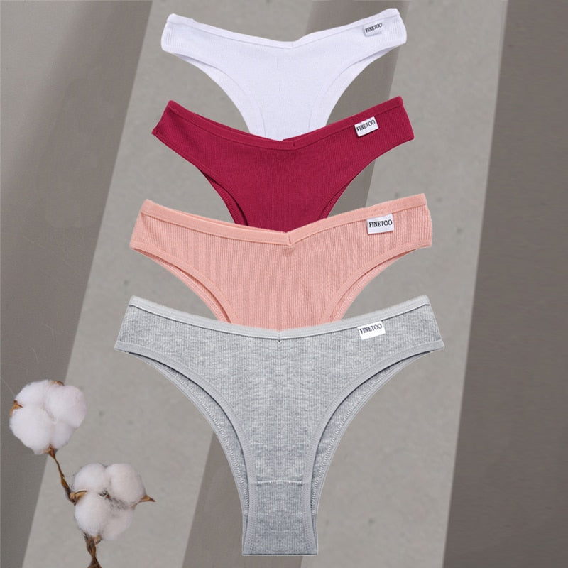 4Pcs/Set Women Cotton Brazilian Panties M-XL Low-Rise Solid Color Underwear Ladies Comfortable Underpants Girls Panty Intimates