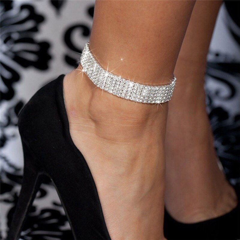 Huitan New Trendy Crystal Cubic Zirconia Chain Women&#39;s Bracelet Anklet Good Quality Silver Color Leg Accessories Fashion Jewelry