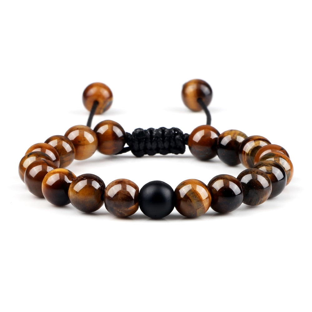 Men Bracelet Tiger Eye Stone Braided Bracelet Black Matte Natural Stone Beads Bracelet Couple Distance Charm Yoga Jewelry Gifts