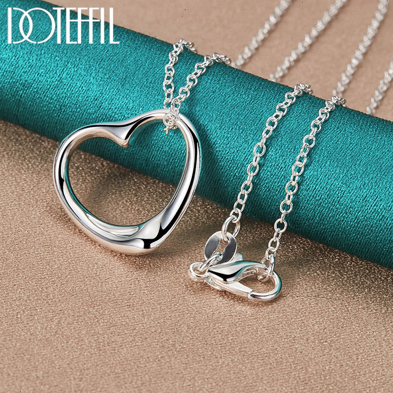 DOTEFFIL 925 Sterling Silver Love Small Heart Pendant Necklace 18 Inch Chain For Women Wedding Engagement Fashion Charm Jewelry