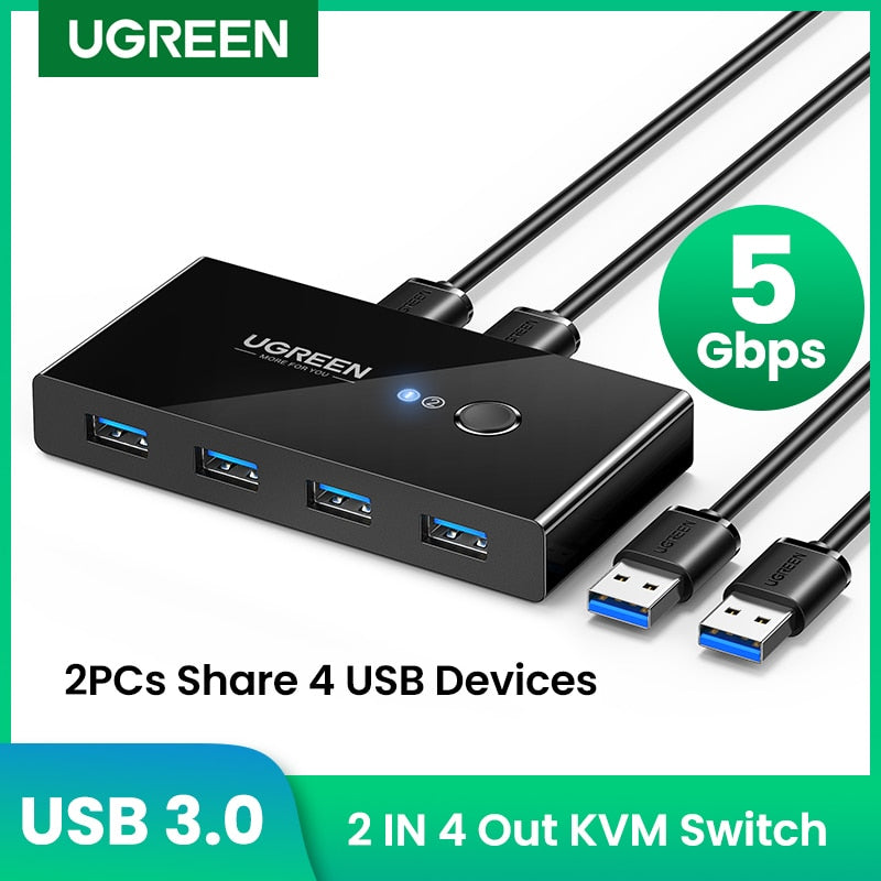 UGREEN USB KVM Switch USB 3.0 2.0 Switch KVM Switch for Windows10 PC Keyboard Mouse Printer 2 قطعة مشاركة 4 أجهزة USB Switch