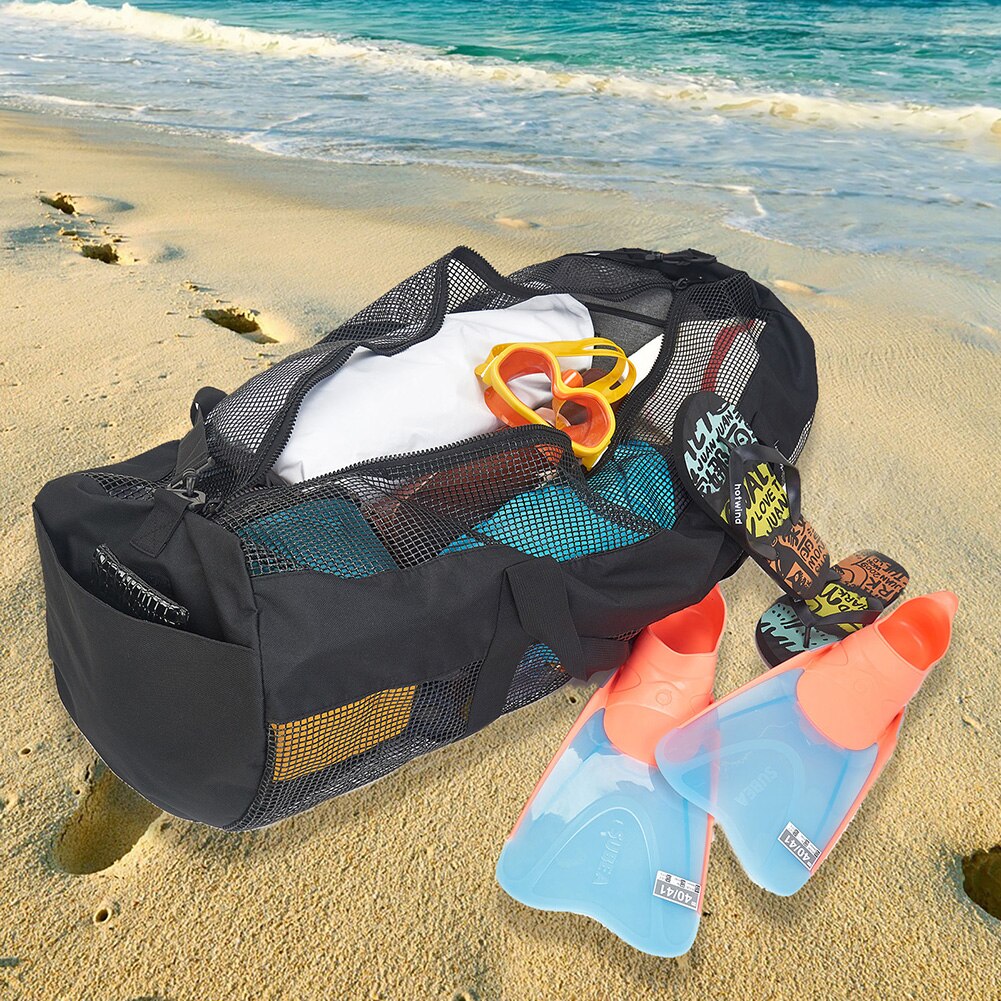 حقيبة من القماش الخشن شبكية متعددة الوظائف مع حزام كتف قابل للتعديل حقيبة تروس شبكية ذات سعة كبيرة لركوب الأمواج والسباحة والغوص