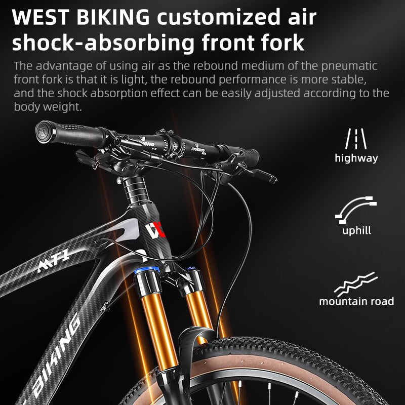 WEST BIKING Carbon Fibre Mountain Bike Bicycle 29 Inch Adult Mountian Bike 27 Speed Lightweight MTB Bicycle 26 27.5 29 Inch