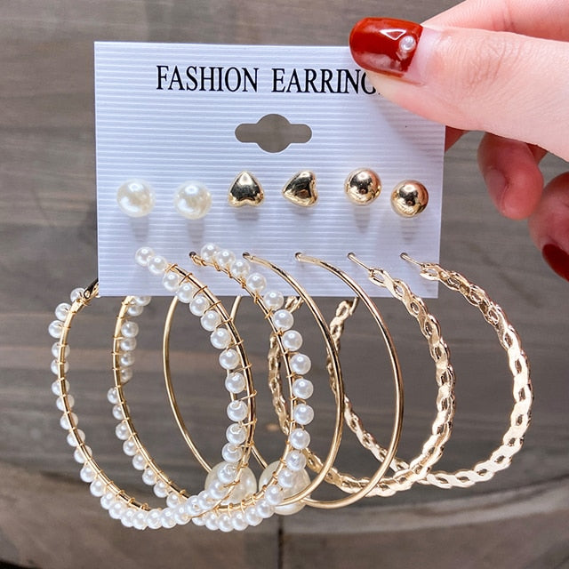 Fashion Gold Hoop Earrings Set Women Pearl Hoop Earrings Oversize Metal Circle Punk Earring 2020 Female Fashion Jewelry