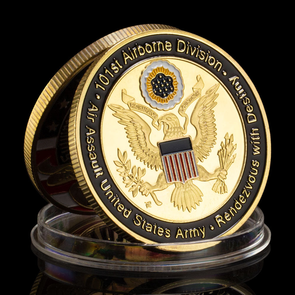 101st الفرقة المحمولة جوا تذكارية مقتنيات الجيش الأمريكي مطلية بالذهب عملة تذكارية التحدي عملة عسكرية