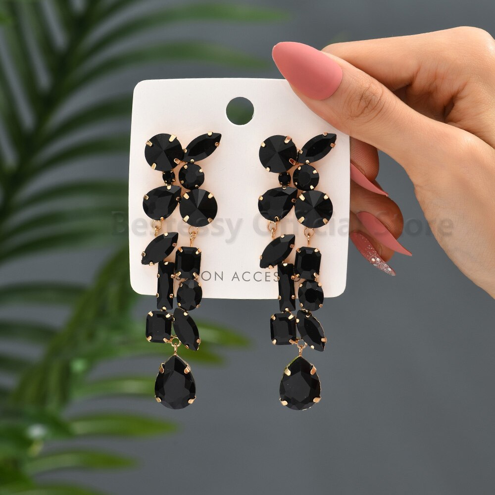 Geometric Rhinestone Fancy Long Drop Earrings For Women New Trend Luxury Design Copper Chain Jewelry Party Particular Pendientes