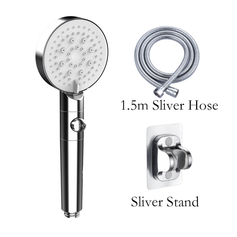 6 Modes Shower Head Adjustable High Pressure Water Saving Shower One-key Stop Water Massage Shower Head for Bathroom Accessories