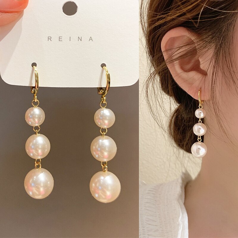 Trend Exquisite Simulated Pearl Long Drop Earrings For Women Party Wedding Female Jewelry Gift Beauty Korean Sexy jewelry Access