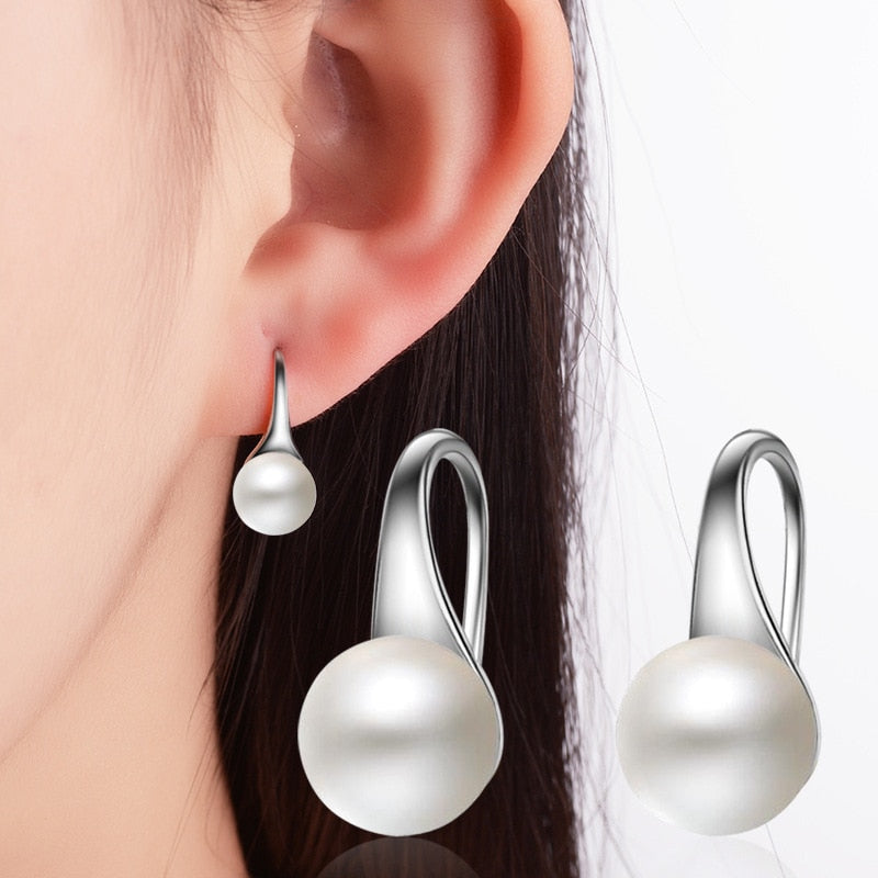 Exquisite Simple Big Clear Pearl Earrings Simple Round White Pearl Earrings Jewelry Classic Earrings For Women Elegant Gifts