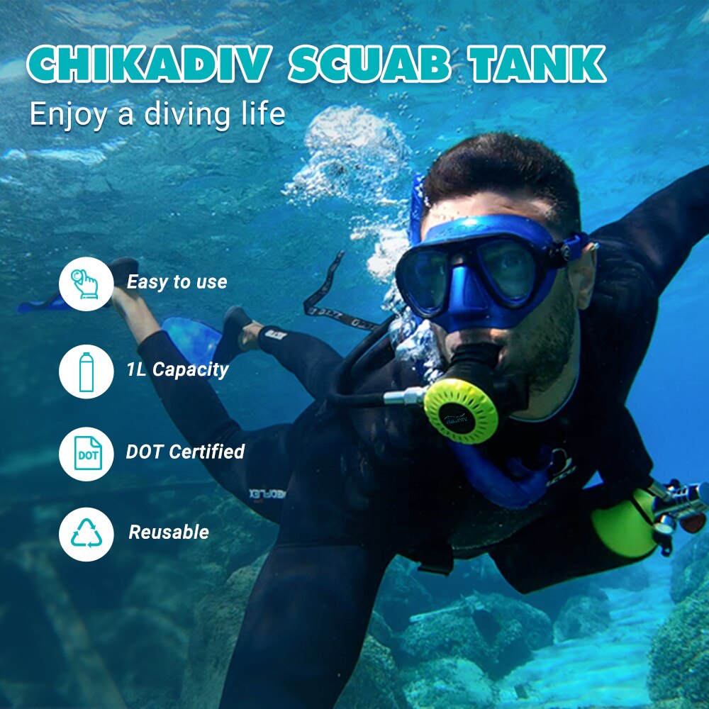 Chikadiv C400 1L معدات الغوص/زجاجة/اسطوانة خزان الهواء 15-20 دقيقة تحت الماء خزان الأوكسجين الصغير معدات الغوص