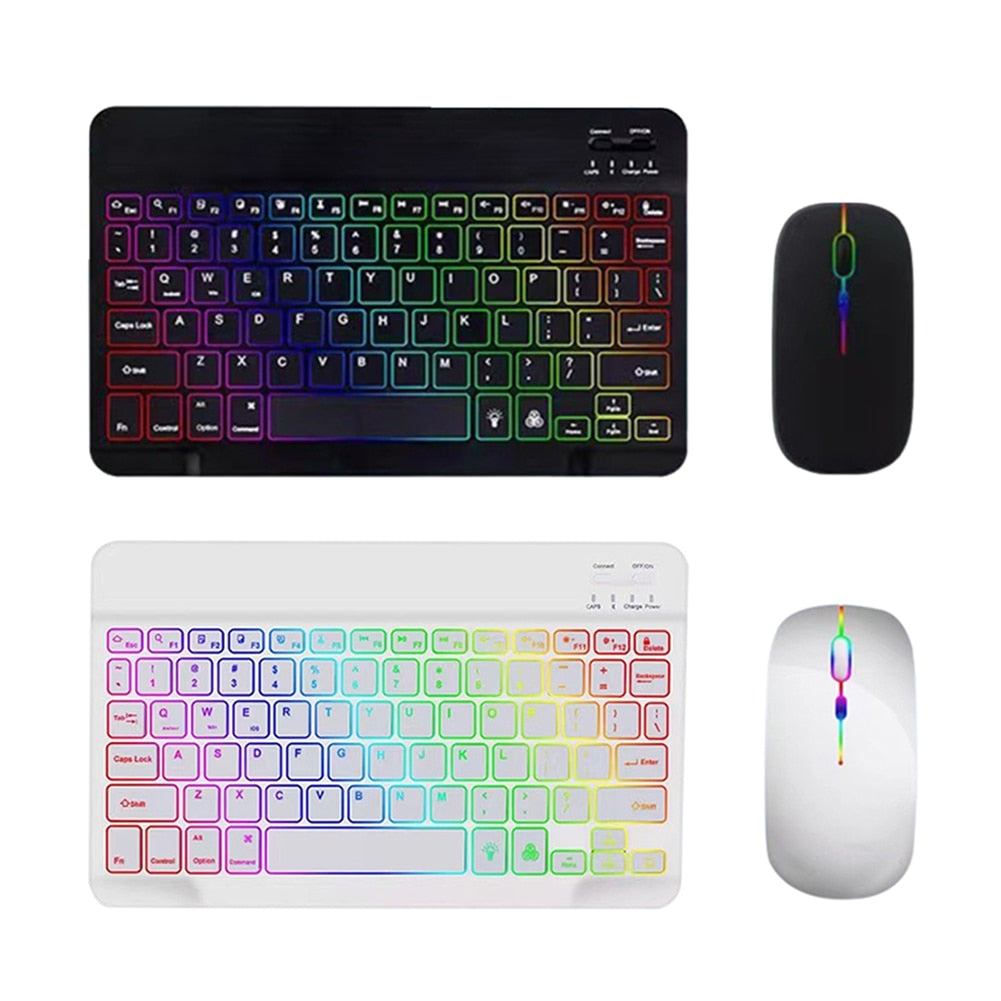 Wireless Keyboard Mouse Portable 10 Inch Keyboard Mouse Combos RGB Backlit Bluetooth-compatible For Pad Laptop Tablet Accessory