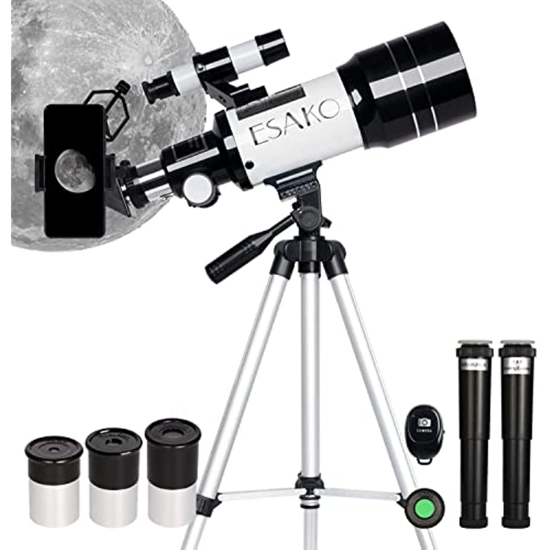 ESAKO Telescope for Kids,70mm Aperture Portable Telescopes with 3 Eyepieces, Height Adjustable Tripod &amp; Phone Adapter
