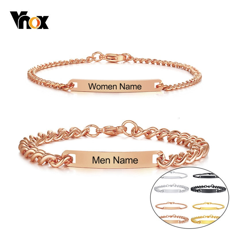 Vnox Men and Women Custom Engrave Name Love Date Info ID Bracelets Stainless Steel Personalized Gifts for Couple pulseira