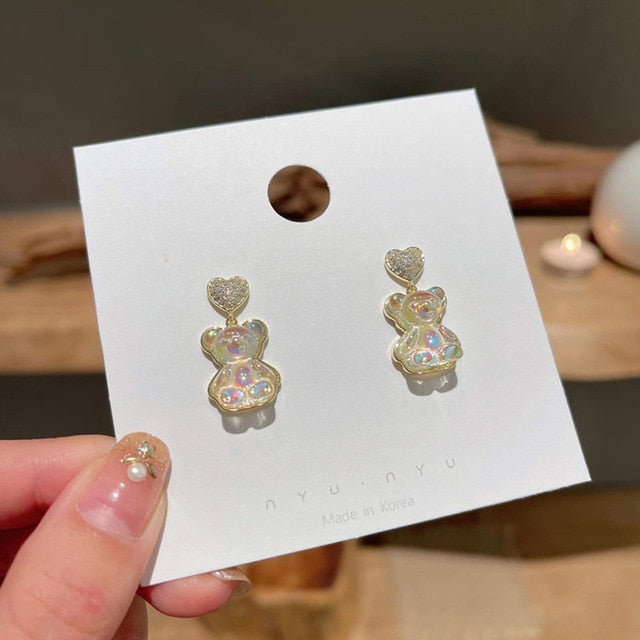 Cute Acrylic Candy Gummy Bear Dangle Earrings for Women Rainbow Bear CZ Hoop Earrings 2022 Korean Fashion Sweet Girl Jewelry