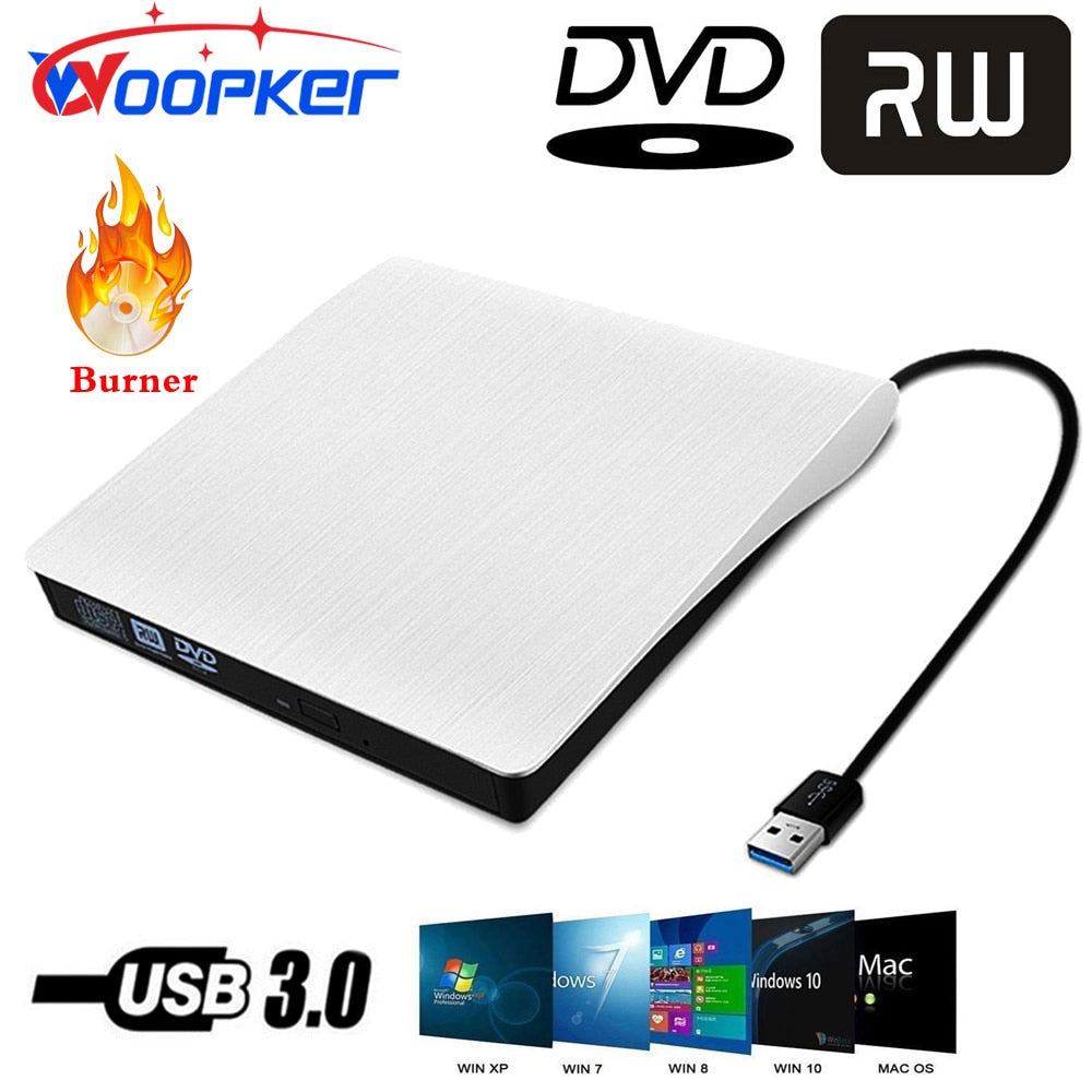 Woopker External DVD-RW Player CD DVD Burner USB 3.0 Drive Reader for PC Laptop Desktop Mac Windows Linux Apple iOS