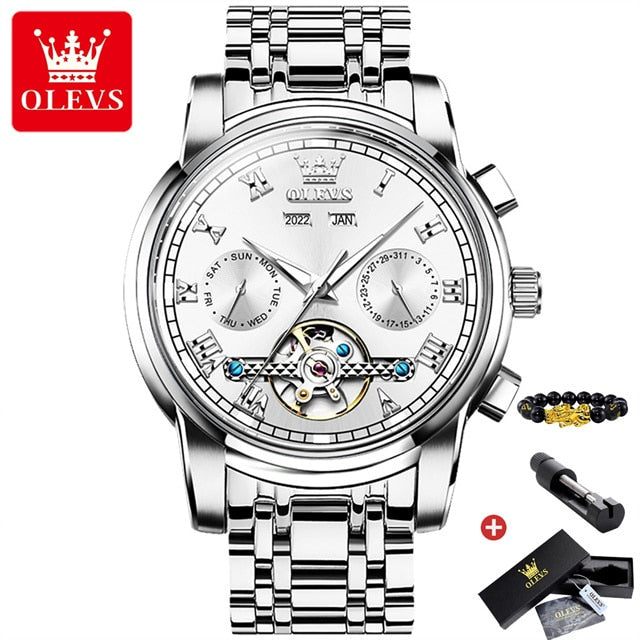 ساعة OLEVS الأصلية للرجال ساعة ميكانيكية أوتوماتيكية من أفضل العلامات التجارية الفاخرة توربيون ساعة اليد الكلاسيكية الذكور الساعات السوداء 6607