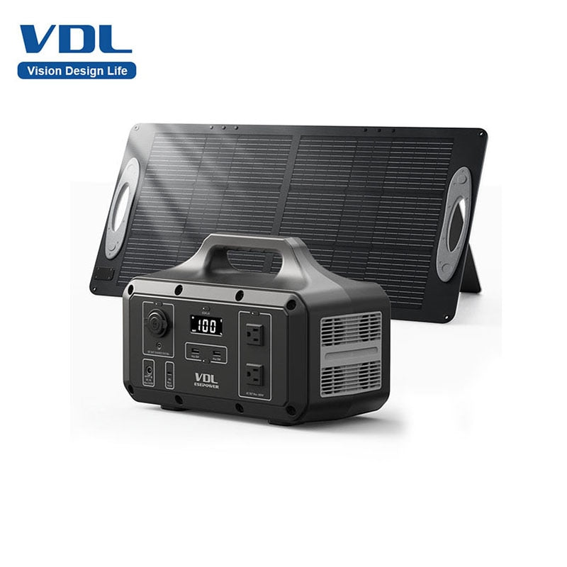 VDL محطة طاقة محمولة 510Wh/800W مع لوحة طاقة شمسية 100W مولد شحن سريع للمنزل والتخييم في الهواء الطلق في حالات الطوارئ