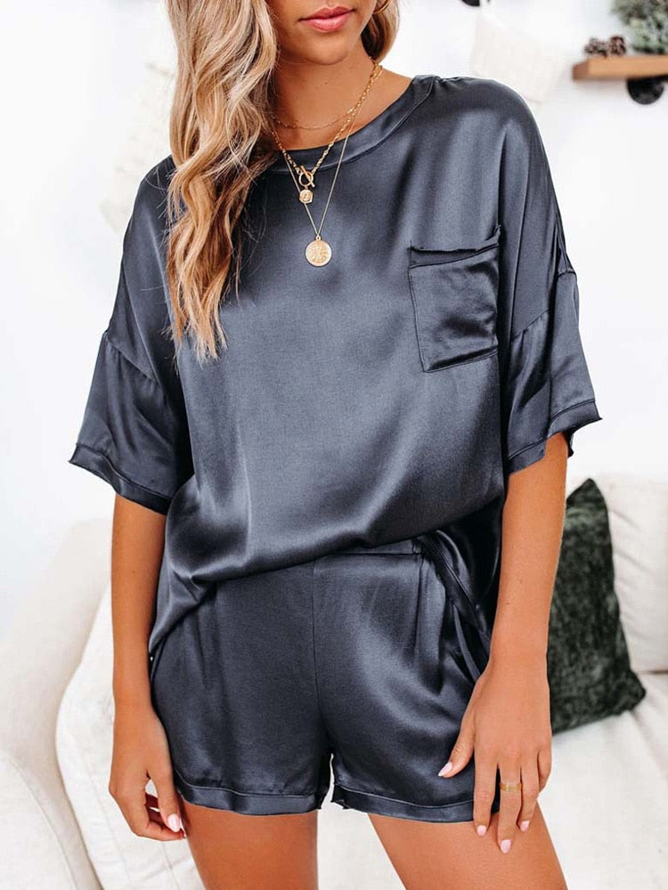 2023 Summer Satin Pajamas Set Women Imitated Silk Pajamas Sexy Silk Sleepwear Homewear Female Loose Lounge Wear Sets Pjs Women