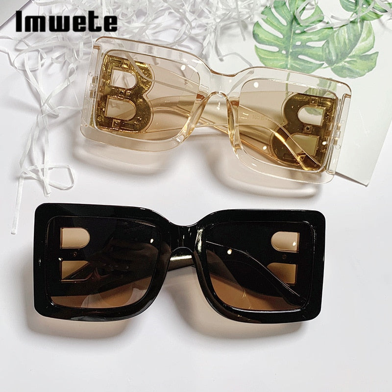 Imwete المتضخم مربع النظارات الشمسية النساء الرجعية الأسود التدرج نظارات شمسية للرجال إطار كبير مكبرة UV400 ظلال النظارات