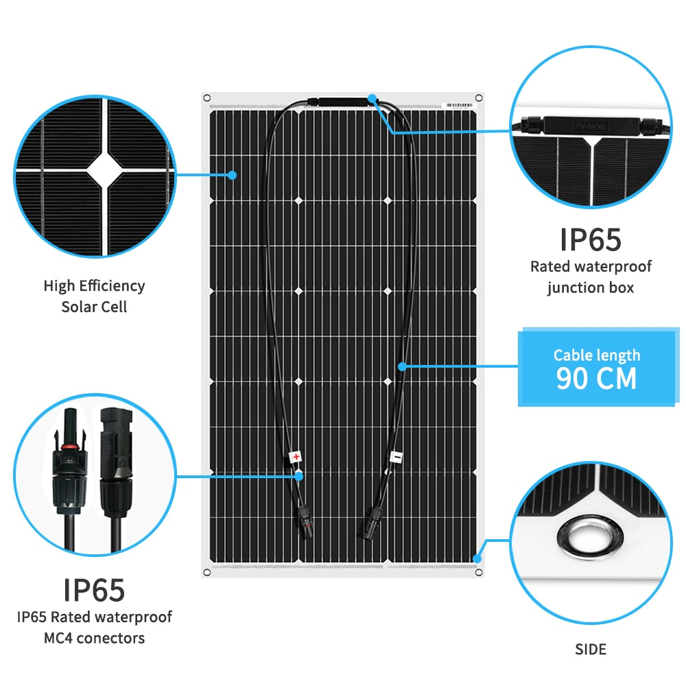 DOKIO 18 فولت 16 فولت 100 واط مرنة الألواح الشمسية 300 واط مقاوم للماء الالواح الشمسية الاحادية التخييم RV المنزل تهمة 12 فولت DFSP-100M