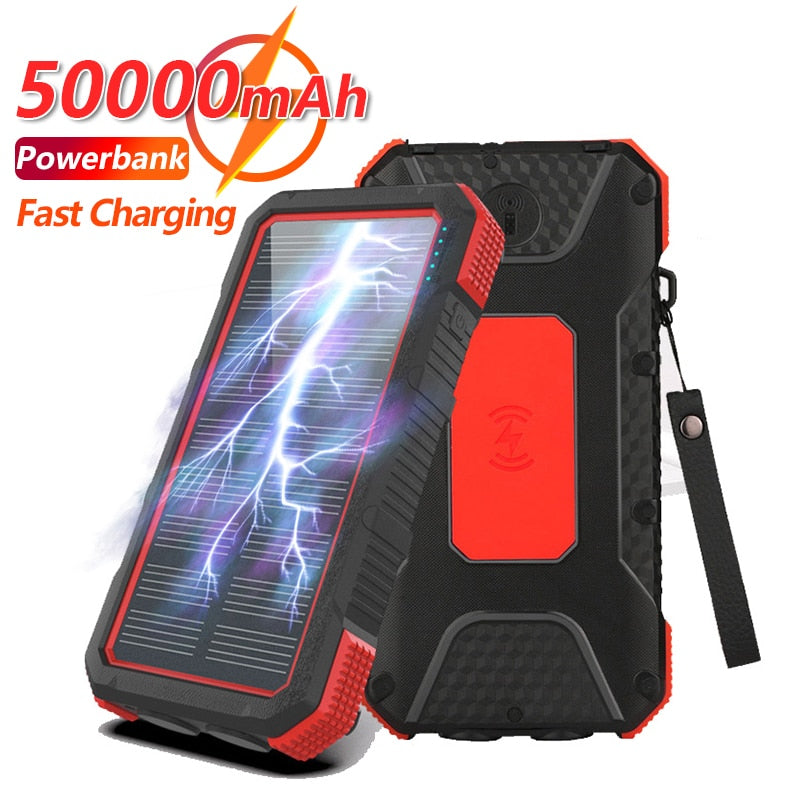 50000mAh Wireless Solar External Battery Wireless Charging Emergency Waterproof SOS LED One-way Fast Charging Portable Power Ban